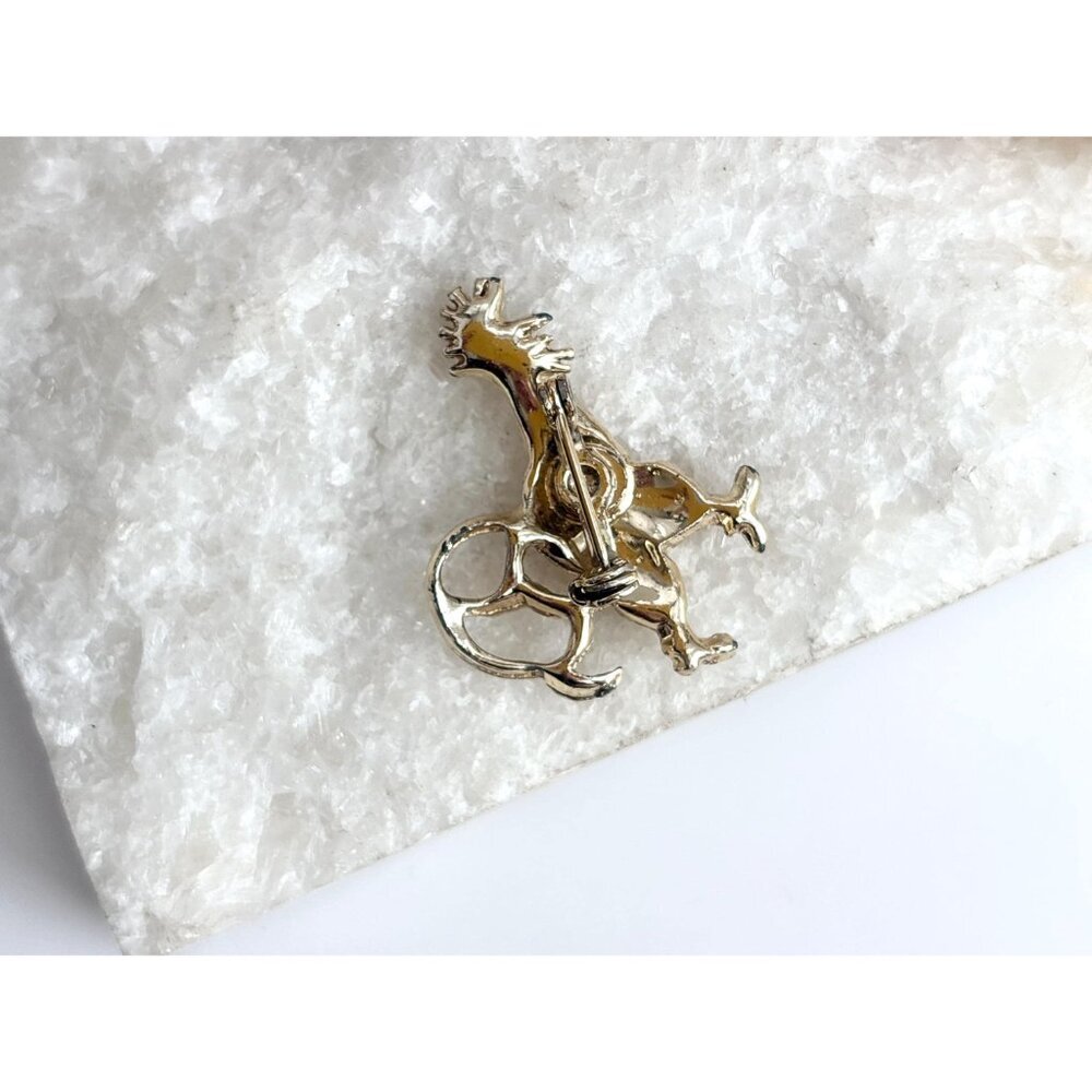 Rooster Figural Blue Rhinestoned Costume Jewelry Brooch | Lapel Pin - Picture 3 of 11